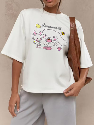 CZC Graphic Print Women Round Neck White T-Shirt