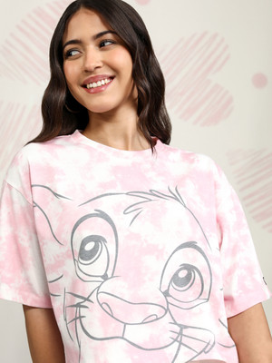 Tokyo Talkies Printed Women Round Neck Pink T-Shirt