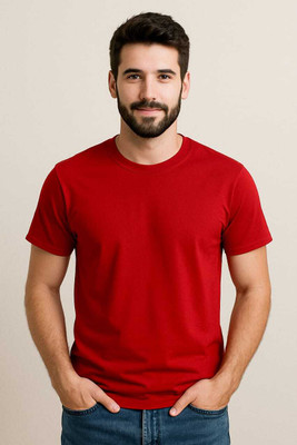 HANVIK Solid Men Round Neck Red T-Shirt