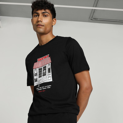 PUMA Printed, Typography Men Round Neck Black T-Shirt