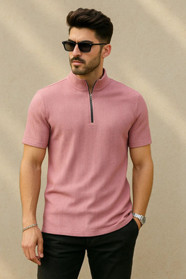 ALPHALEGS Self Design Men High Neck Reversible Pink T-Shirt