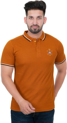 RISHVI SPORTS Solid Men Polo Neck Brown T-Shirt