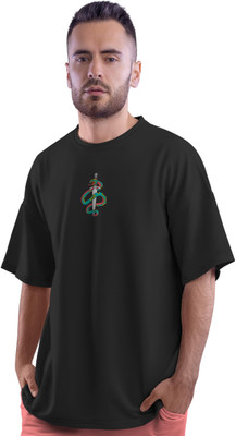 femaleish Printed Men Round Neck Black T-Shirt