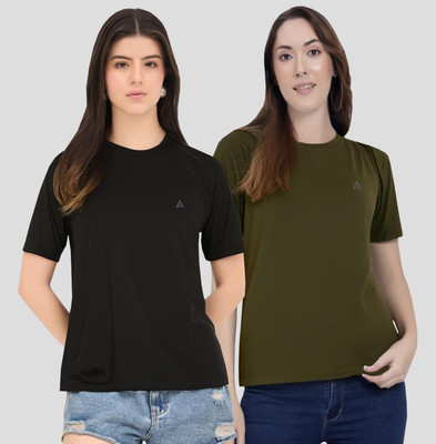 Adrenex Solid Women Round Neck Multicolor T-Shirt