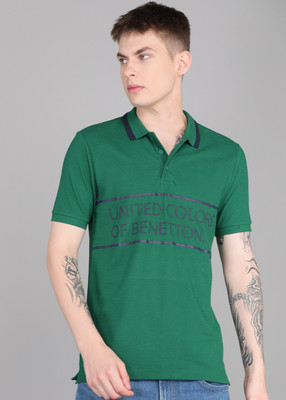 United Colors of Benetton Solid Men Polo Neck Green T-Shirt