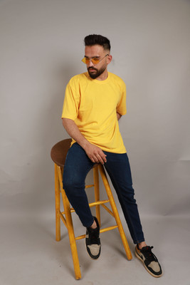 Jack Paris Solid Men Round Neck Yellow T-Shirt
