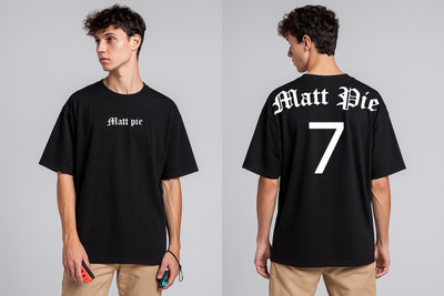 Matt Pie Printed Men Round Neck Black T-Shirt