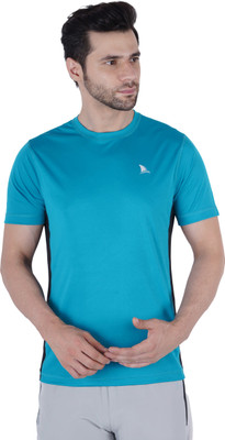 NAVYFIT Solid Men Round Neck Blue T-Shirt