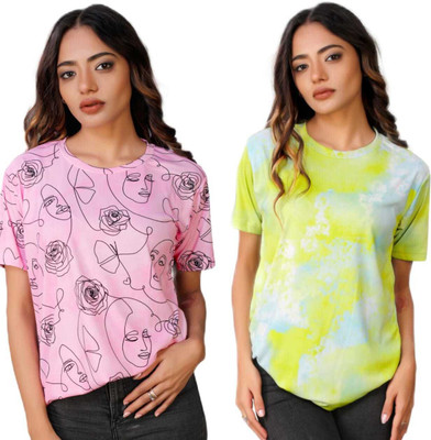 Apachee Printed Women Round Neck Multicolor T-Shirt