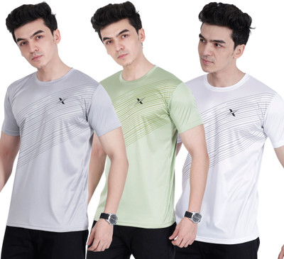 Cruister Solid Men Round Neck Grey, Light Green, White T-Shirt