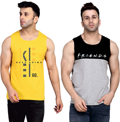 SLOWLORIS Printed Men Round Neck Yellow, Black, Grey T-Shirt