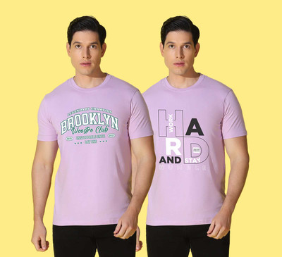 WOOSTRO Typography Men Round Neck Purple T-Shirt