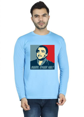 LV CARE Printed Men Round Neck Blue T-Shirt