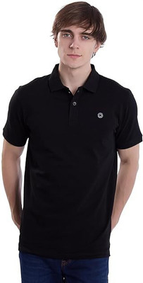 24esque Solid Men Polo Neck Black T-Shirt