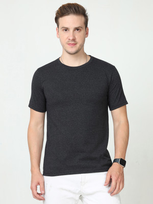 Wafaa Solid Men Round Neck Grey T-Shirt
