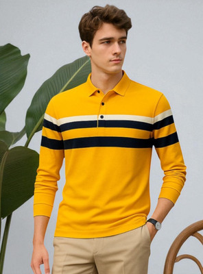 Teezler Solid Men Polo Neck Yellow T-Shirt