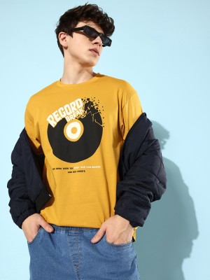 DIFFERENCE OF OPINION Printed Men Round Neck Yellow T-Shirt