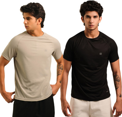Sirtex Eazy Solid Men Round Neck Grey, Black T-Shirt