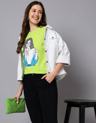 THE DRY STATE Printed Women Round Neck Light Green T-Shirt