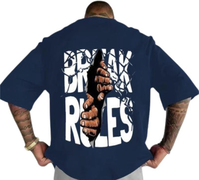 UG Fashion Graphic Print Men Round Neck Navy Blue T-Shirt
