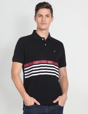 Arrow Sport Striped Men Polo Neck Black T-Shirt