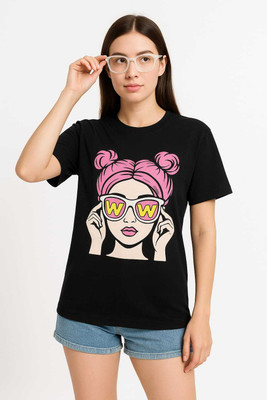 TQH Graphic Print Women Round Neck Black T-Shirt