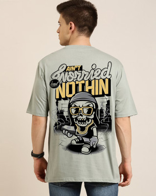 clickwell Printed, Typography Men Round Neck Grey T-Shirt