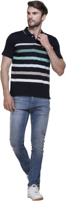 Otaya Plus Colorblock, Striped Men Mandarin Collar Multicolor T-Shirt