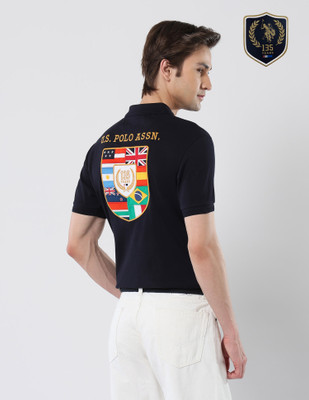 U.S. POLO ASSN. Printed Men Polo Neck Blue T-Shirt