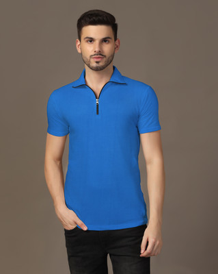 GEUM Solid Men Polo Neck Blue T-Shirt