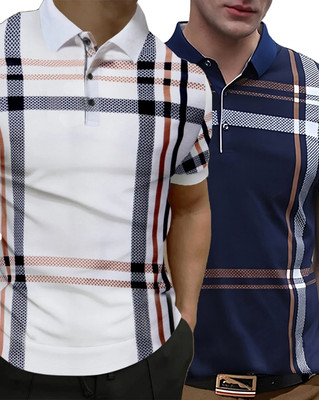 AUSK Checkered Men Polo Neck Multicolor T-Shirt