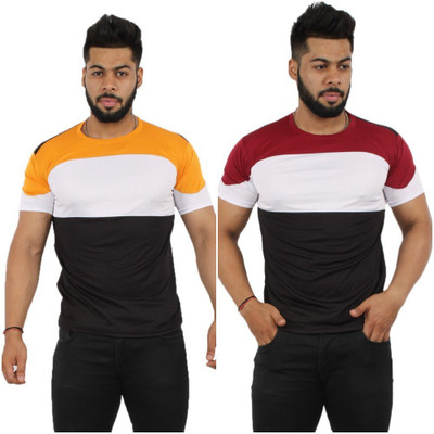 Oishee Printed Men Round Neck Maroon, Yellow T-Shirt