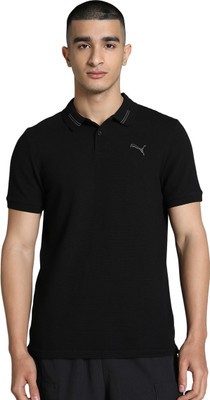 PUMA Solid Men Polo Neck Black T-Shirt