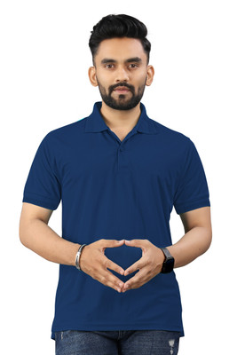 Gally Solid Men Polo Neck Dark Blue T-Shirt