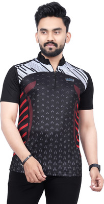 dhaari by unique creation Printed Men Mandarin Collar Black T-Shirt