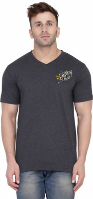 Lawful Casual Solid Men V Neck Grey T-Shirt