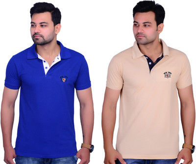 Cousin's Solid Men Polo Neck Beige T-Shirt