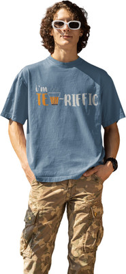 Grooves Printed Men Round Neck Light Blue T-Shirt