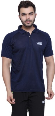 World Sports Solid Men Polo Neck Blue T-Shirt