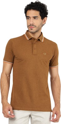 Jade Blue Solid Men Polo Neck Brown T-Shirt