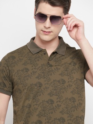 OGEN Printed Men Polo Neck Brown T-Shirt