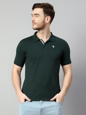 CANTABIL Solid Men Polo Neck Green T-Shirt