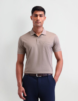 ARROW Solid Men Polo Neck Brown T-Shirt