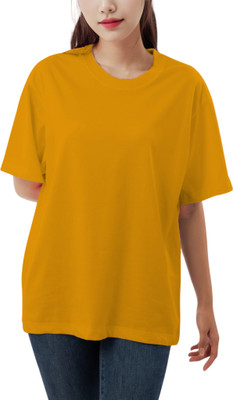 Sahuone Solid Women Round Neck Yellow T-Shirt