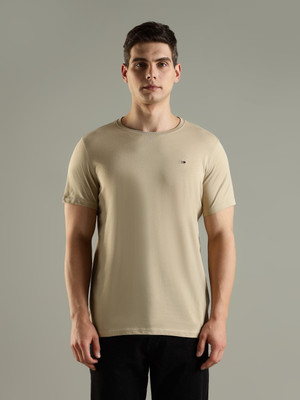 TOMMY HILFIGER Solid Men Round Neck Beige T-Shirt