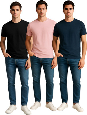 KART BLACK Solid Men Round Neck Light Green T-Shirt