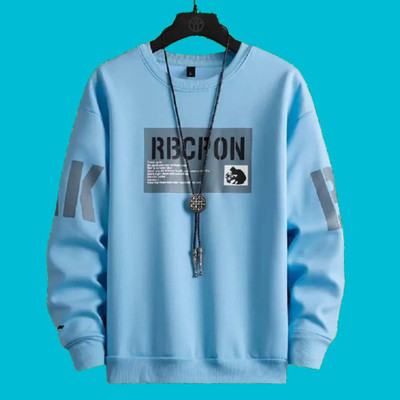 AMA Printed Men Round Neck Light Blue T-Shirt