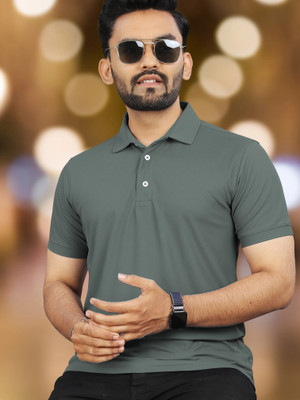 VeBNoR Solid Men Polo Neck Grey T-Shirt