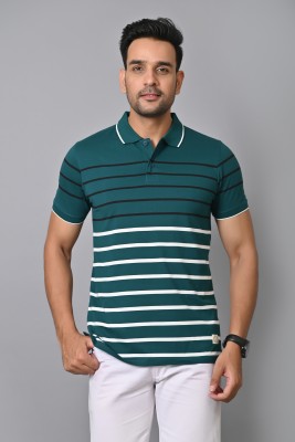 Arbour Striped Men Polo Neck Green T-Shirt