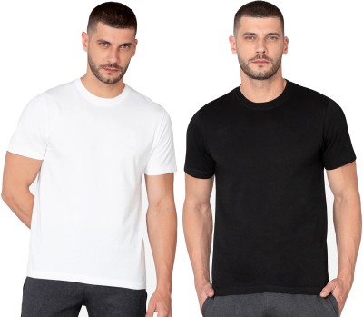 AGYES Solid Men Round Neck Black, White T-Shirt